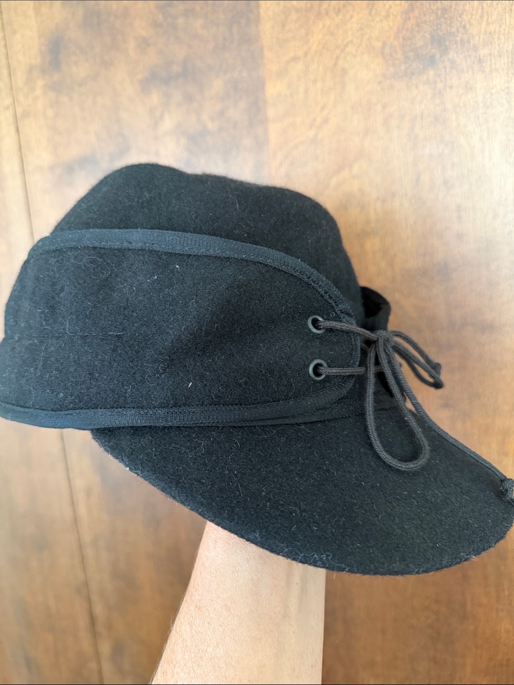 Vintage Crowncap wool Earflaps Black Hat size 7 1/8 made in Canada